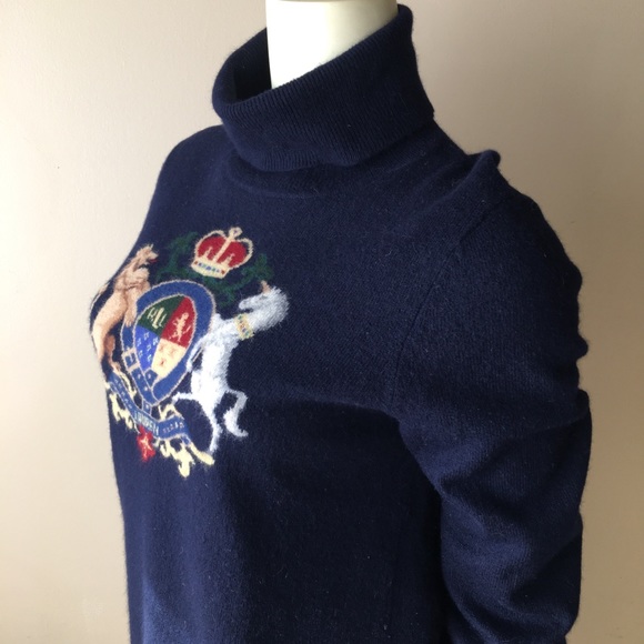 Sold Ralph Lauren Vtg Crest Cashmere Turtleneck - Picture 2 of 8